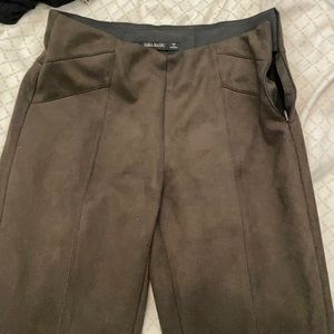 Dark brownish/green faux suede legging pants